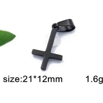 Přívěsek Obrácený křížek v černé barvě - ocelový přívěsek