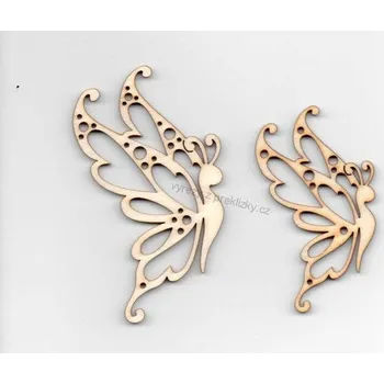 Dřevěné výřezy, MOTÝL, zboku krajkový ll., menší varianta, 3.7 x 6.5 cm, 1ks