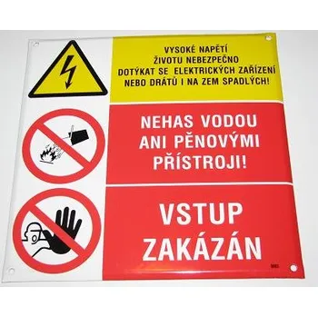 9003 - Vysoké napětí - Životu nebezpečno dotýkat se el. zařízení nebo drátů i na zem spadlých - Nehas vodou - Vstup zakázán smalt 297x297 mm