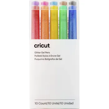 Cricut Glitzer Gel 0,8mm, 10er sada pera modrá, žlutá, oranžová, zelená, červená, černá, hnědá, světle modrá, růžová, fialová