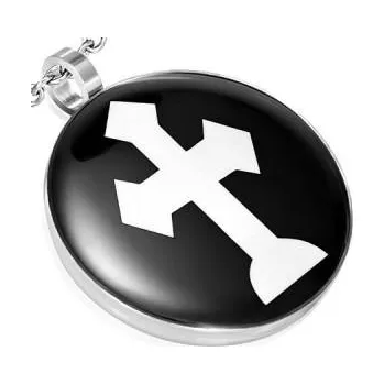 Přívěsek Kříž v černém kruhu - ocelový přívěsek