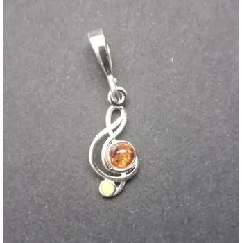 Přívěsek Houslový klíč s jantarem - stříbrný přívěsek