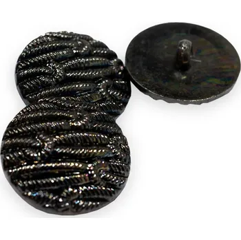 Knoflík Knoflík plastový imitace kovových s krčkem průměr 26 mm vzor: černý se součky