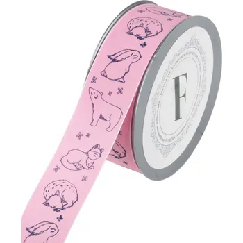 Stuha krp203, Stuha s potiskem, 3,8 cm, zvířata růžová