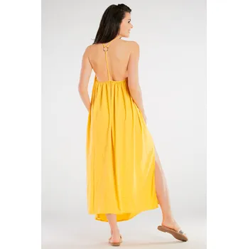 Dámské šaty Maxi šaty s ozdobným kroužkem na zádech A428 Barva: Žlutá, Velikost: S/M