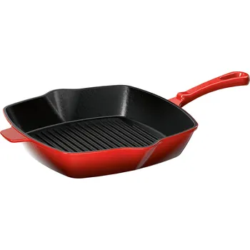 Litinová smaltovaná čtvercová pánev s drážkovanou plochou