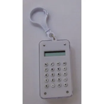 Bílá kalkulačka s hlavolamem - přívěsek na klíče