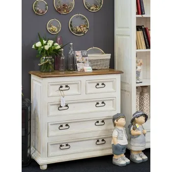 Komoda Rustikální komoda WHITE HOME COM05 Barevné provedení: Bílá patina K03 - hnědý vosk K15