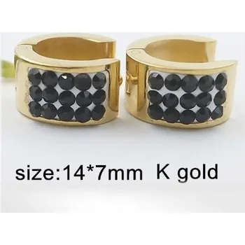 Náušnice Ocelové kruhové náušnice ve zlaté barvě s černými kamínky