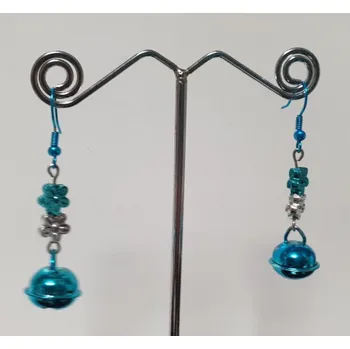 Náušnice Vánoční náušnice s rolničkou - modrá-tyrkysová