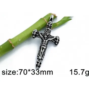 Přívěsek Kříž z lebek - ocelový přívěsek - 70x33m (Kříž z lebek - přívěsek z oceli - 70x33m)