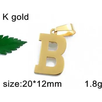 Přívěsek Písmenko B ve zlaté barvě 20x12mm - ocelový přívěsek