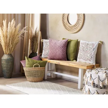 Polštář Dekorativní polštář vícebarevný bavlna 45 x 45 cm květinový vzor střapce ručně vyrobený potah boho styl Beliani