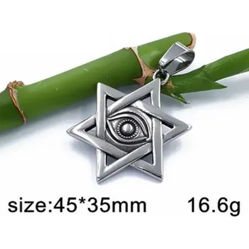 Přívěsek Hexagram a vševidoucí oko uprostřed - ocelový přívěsek