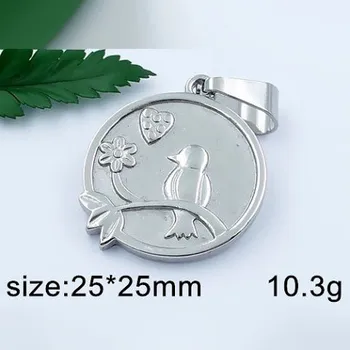 Přívěsek Jarní ptáček s květem a srdcem - ocelový přívěsek