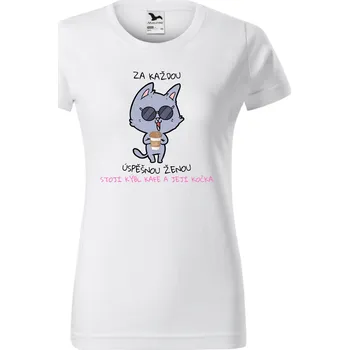 Dámské tričko Dámské tričko - Za každou úspěšnou ženou stojí kýbl kafe a její kočka Velikost: 3XL