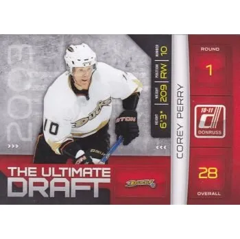 Karetní hra insert karta COREY PERRY 10-11 Donruss The Ultimate Draft číslo 19