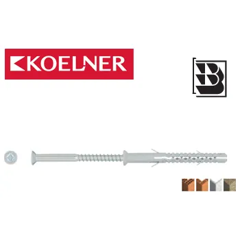 Hmoždinka KDS Rámová hmoždinka s dlouhou rozpěrnou zónou a šroubem se zápustnou hlavou PZ (KDS-08120 / 8x120 mm se šroubem 4,9x125 mm zápust. hlava PZ3, zinek bílý / 50ks)