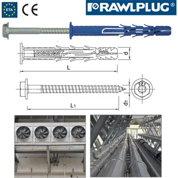 Hmoždinka R-FF1-N-K Nylonová rámová hmoždinka s límcem a pozinkovaným šroubem s šestihrannou hlavou (10 x 160 mm se šroubem 7 x 169 mm / šestihr. hlava s podložkou TX30/SW13 / 25ks)