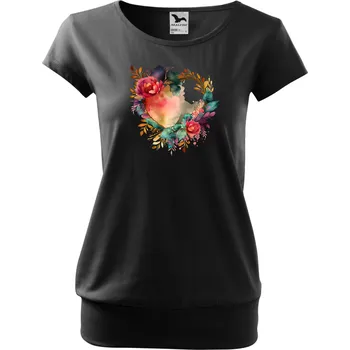 Tričko City s potiskem - "Srdičko v květinách", Malfini - NakupTextil Barva: 01-černá, Velikost: S