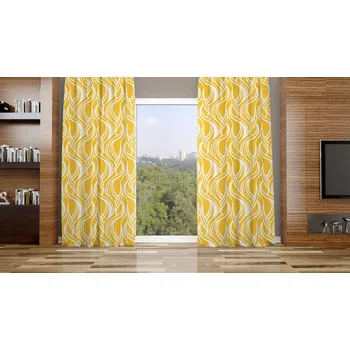 Orbytex Zatemňovací závěs hotový - žluté vlny Rozměry: Š/V 145x150 (1ks), Vršek závěsu: KROUŽKY