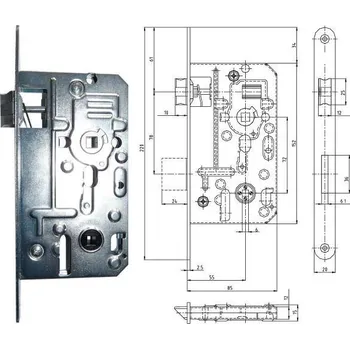 zadlabací zámek K 138 S - Zámek zadlabací WC, dvouzápadový, s tichou střelkou, zádlab zámku 85mm