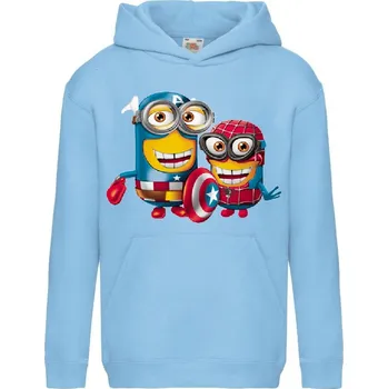 Chlapecká mikina dětská levná mikina, kapuce, mimoni Spiderman, kapitán Amerika Barva: Sky blue - nebesky modrá, velikost: 128