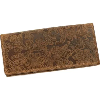 Peněženka Hnědá pevná kožená peněženka Wild by Loranzo no. 651 s ornamenty květin