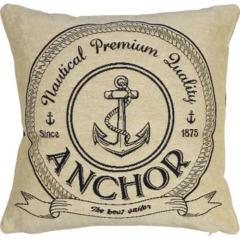 Dekorativní polštářek Béžovo-modrý gobelínový polštář s kotvou Anchor - 45*45*16cm