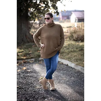 Dámský svetr Svetřík s šálovým límcem JK7183 Itálie barva: hnědá-camel