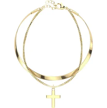 Náramek Zlacený ocelový náramek s křížem