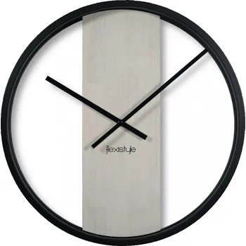 Hodiny Černobílé nástěnné hodiny dřevo a kov
