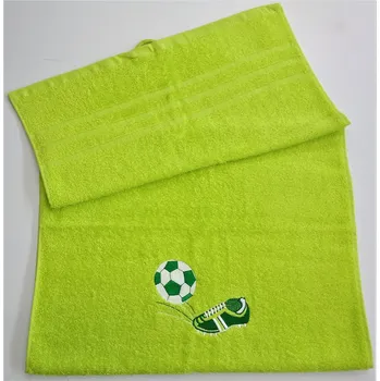 Osuška s výšivkou fotbalové kopačky a míče + jméno 70x140 žlutozelená