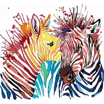 Malování podle čísel - Barevné zebry, 50x40 cm, bez rámu a bez vypnutí plátna