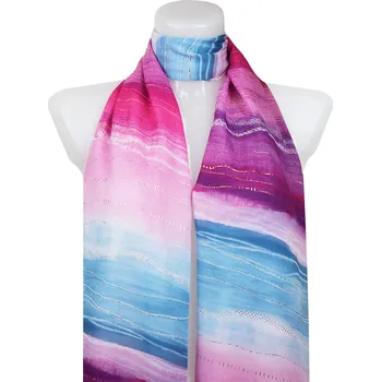 Šátek Dámský lehký obdélníkový šál 31111, krajina se zlatou nitkou - růžové barvy 7200602-2