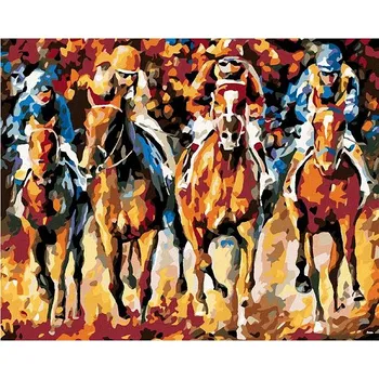 Malování podle čísel - Závody na koních, 50x40 cm, bez rámu a bez vypnutí plátna
