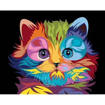 Malování podle čísel - Barevné koťátko, 50x40 cm, bez rámu a bez vypnutí plátna