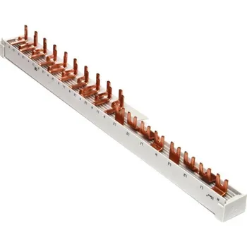 Jistič 08-4P8V20H16 Lišta propojovací třífázová kombinovaná Cu pro 18 M, 8 vid. pro 2x4 M, +10 hřebe. M. pro DPN, RCBO, Bonega