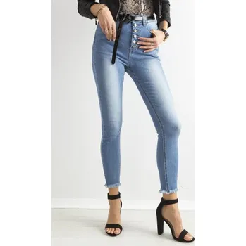 Dámské džíny Dámské džíny s vysokým pasem a knoflíky vybledlé SKINNY modré
