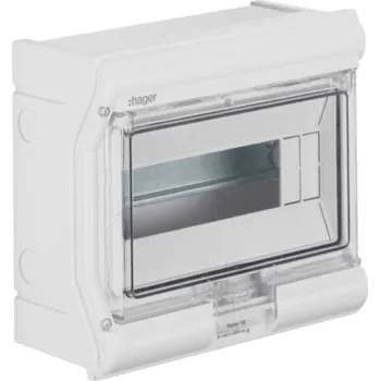 Rozvaděč VE110SN Rozvodnice nástěnná UV-stabilní vector II, IP65, 1-řadá, 8+2 mod., bez perforace, Hager Electro