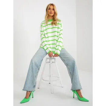 Dámský svetr Dámský svetr pruhovaný oversize RUE PARIS světle zelený a ecru