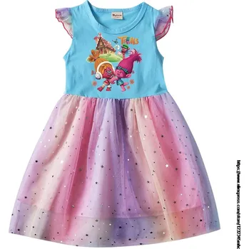 Dívčí oblečení Krásné barevné letní dívčí šaty s motivem Trolové (Trolls) , Barva fialová, Velikosti 110