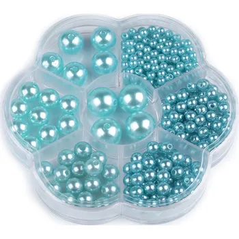 Dětské navlékací korálky Sada plastových voskových korálků v boxu, barva 7 tyrkys sv.