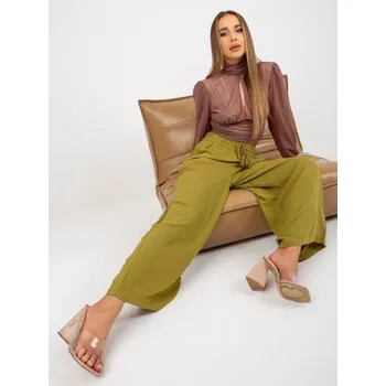Dámské kalhoty s širokými nohavicemi látkové SUBLEVEL olivové