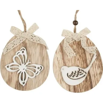 Velikonoční dekorace Oválek k zavěšení dřevěný ptáček/motýl 11 cm