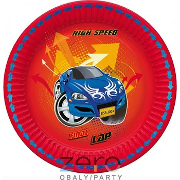 Jednorázové nádobí Tácek papírový kulatý s fólií pr. 18 cm (8 ks) - auta