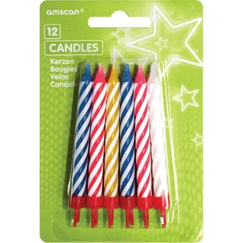 Dortová svíčka Amscan Dortové svíčky barevné s držáky 12ks - bílá, modrá, žlutá, červená 175007