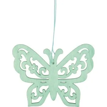 Velikonoční dekorace Dřevěný motýl na zavěšení 12 cm, tyrkysový