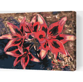 Malování podle čísel - Červené lilie Velikost: 30x40cm, Rámování: Pouze srolované plátno