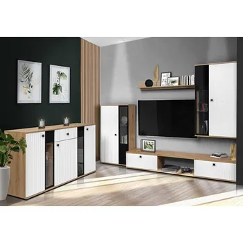 Obývací stěna Obývací stěna + komoda SALSA artisan / bílé MDF lamely